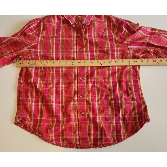 Crazy Cowgirl Shirt Button Up Red Plaid Western Long Sleeve Cotton Womens Medium - Picture 9 of 9